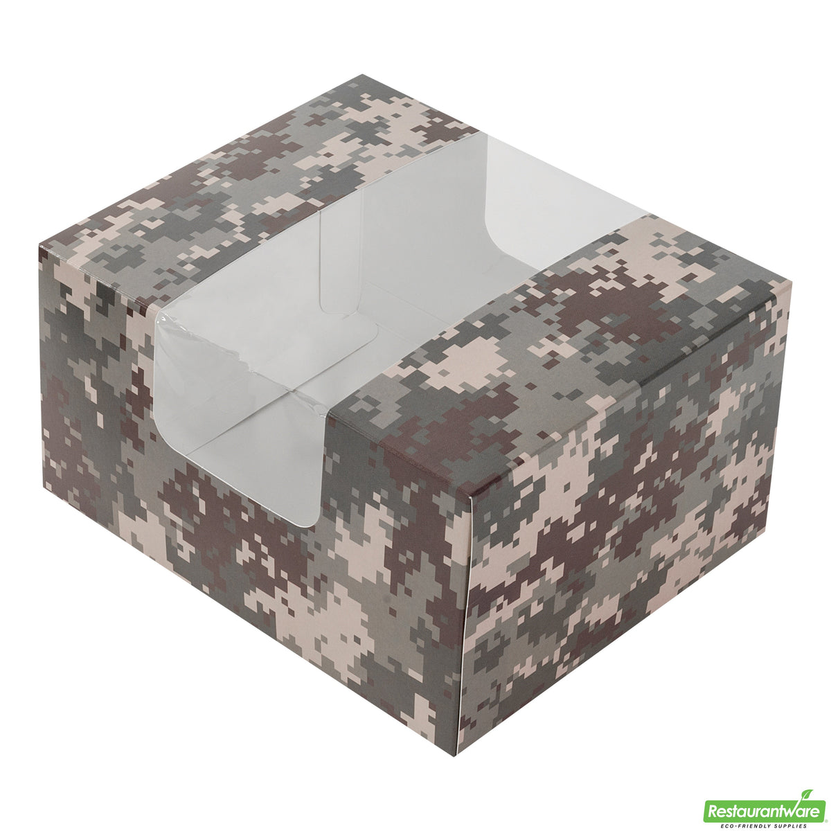 Boxes, Pastry & Cake, Pastry Tek 7 x 6 x 4 Inch, Paper, Camouflage, with Window,100 - 1 COUNT