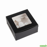 Boxes, Cupcake, 6.25 x 6.25 x 3 Inch, Paper, Black, Square, with Hinge Lock Lid & Transparent Window,1 - 100 COUNT