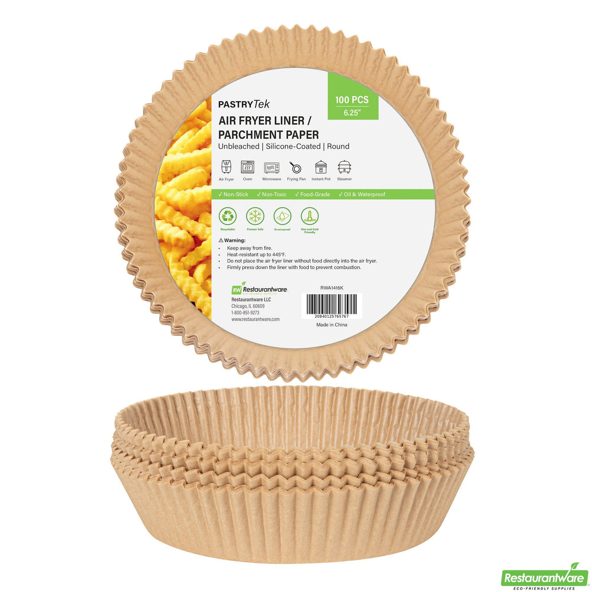 Liners, Air Fryer, Pastry Tek 6.25 x 6.25 x 1.75 Inch, Silicone-Coated Paper, Unbleached, Round,100 - 1 COUNT