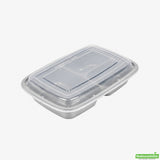 Containers, 3-Compartment Food, Asporto 26 Ounce, Microwavable Plastic, Silver, 8.75 x 6 x 1.50 Inch, Includes Clear Plastic Lid,2 - 50 COUNT