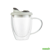 Mugs, Travel, 12 Ounce, Glass, Double Wall, with Handle & Gray Lid,10 - 1 COUNT