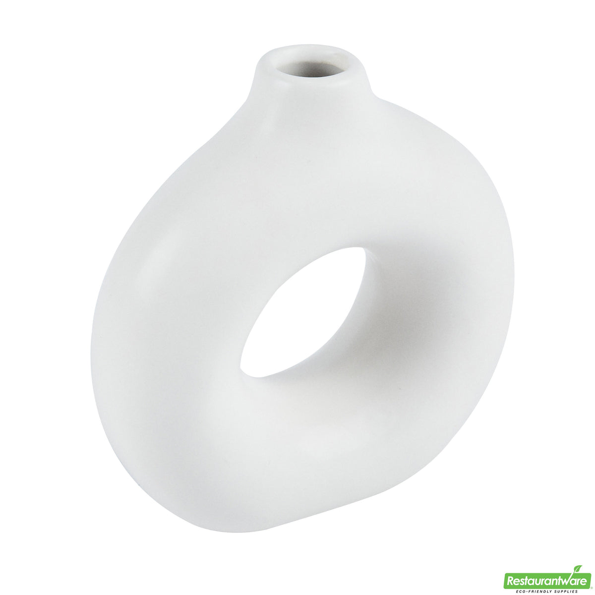 Vase, Table Art, 5.75 x 2.25 x 6 Inch, Ceramic, White, Donut Shape,1 - 1 EACH