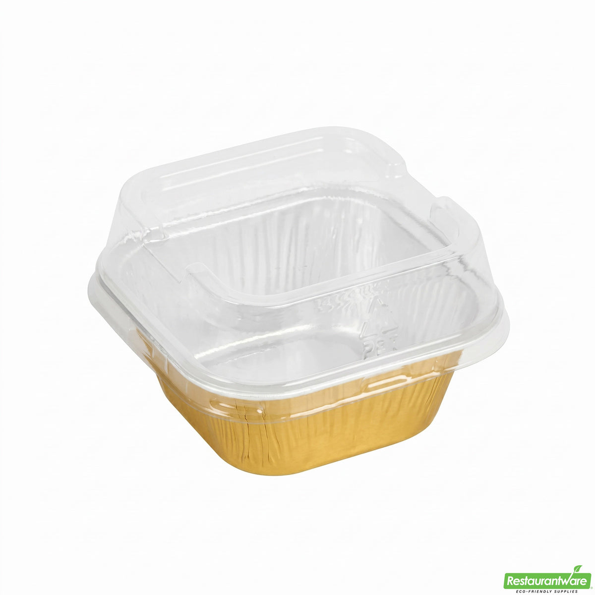 Cups, Bakery, 3.4 Ounce, Foil, Gold with Clear Plastic Dome Lids, Square, 3.4 Ounce,1 - 100 COUNT