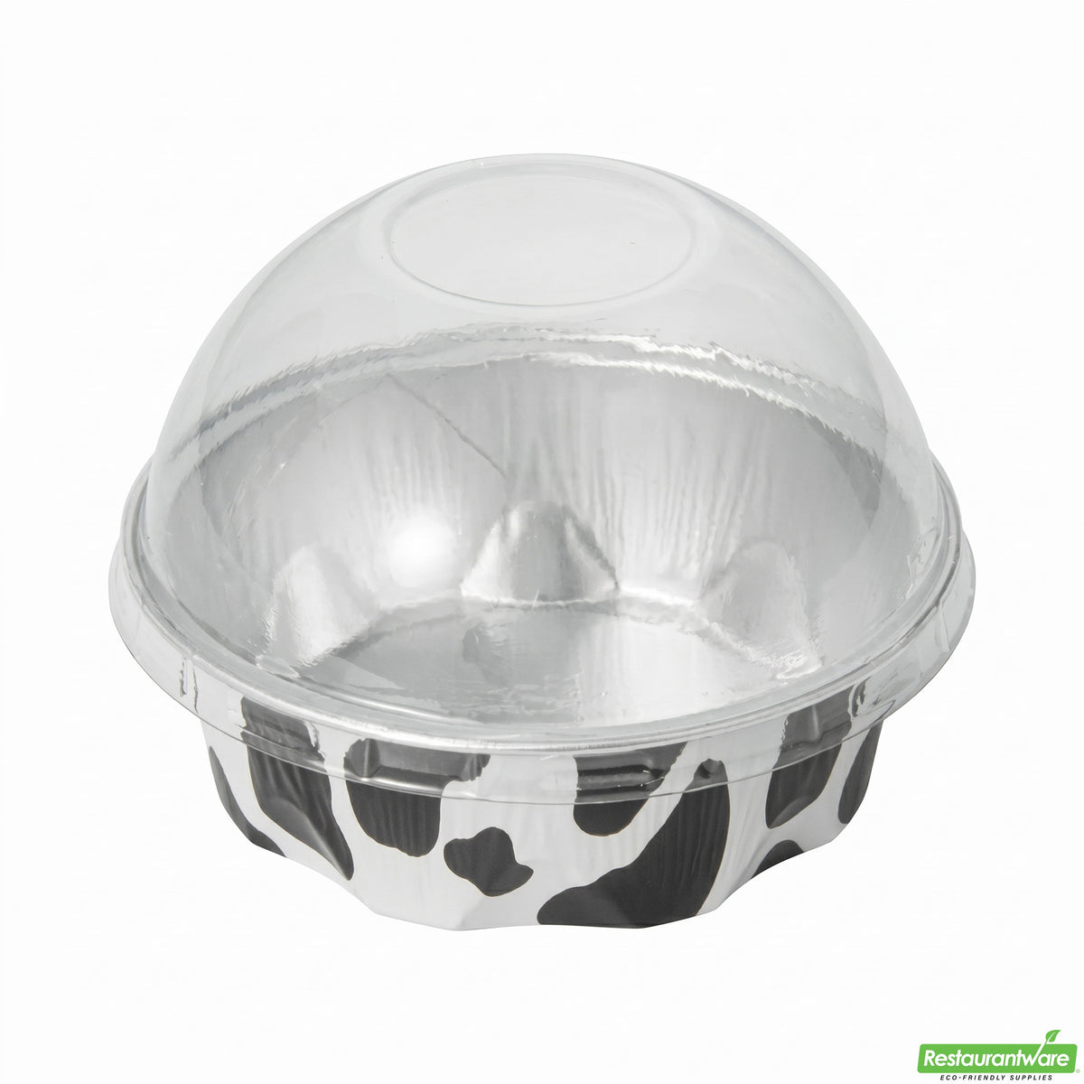 Cups, Bakery, 3.4 Ounce, Foil, Black & White Cow Spots with Clear Plastic Dome Lids, 3.4 Ounce,1 - 100 COUNT