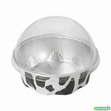 Cups, Bakery, 3.4 Ounce, Foil, Black & White Cow Spots with Clear Plastic Dome Lids, 3.4 Ounce,1 - 100 COUNT