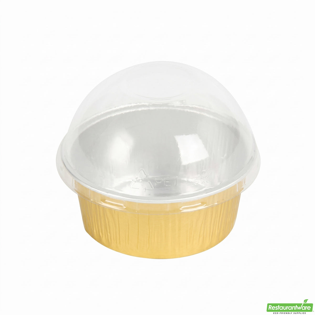 Cups, Bakery, 4.2 Ounce, Foil, Gold with Clear Plastic Dome Lids, 4.2 Ounce,1 - 100 COUNT