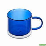 Mugs, Coffee, 11 Ounce, Glass, Blue, Double Wall, with Handle,6 - 2 COUNT