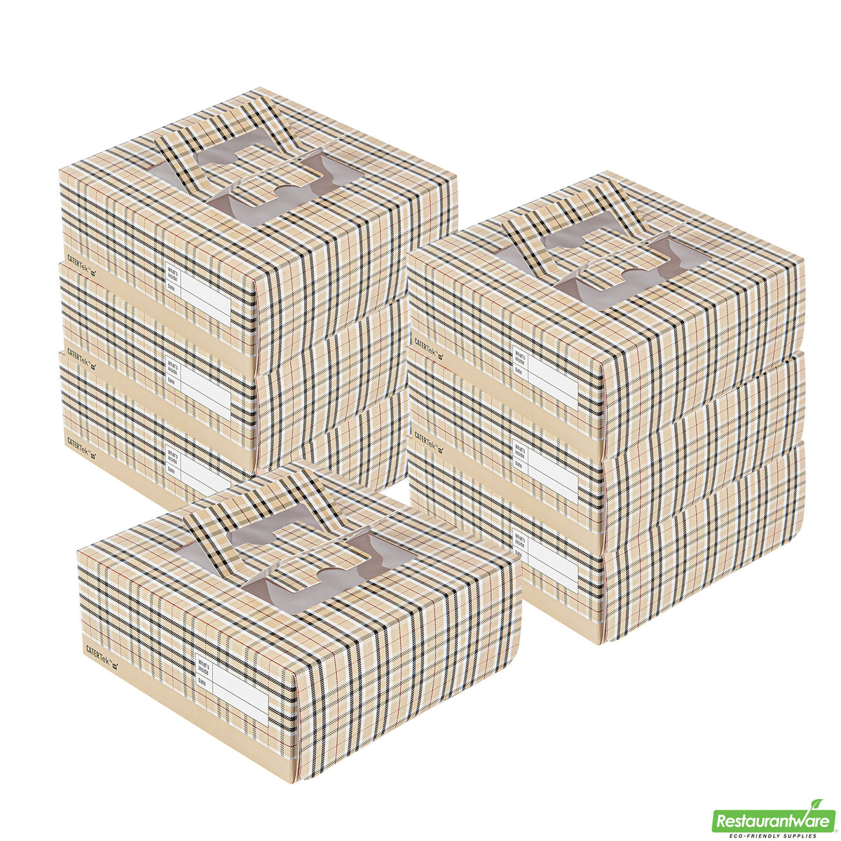 Boxes, Cake & Lunch, 9 x 9 x 3.50 Inch, Paper, Plaid, with Window & Pop-Up Handle,50 - 1 COUNT