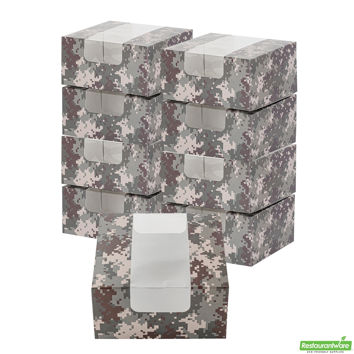 Boxes, Pastry & Cake, 6.25 x 6.25 x 3.25 Inch, Paper, Camouflage, with Window,100 - 1 COUNT