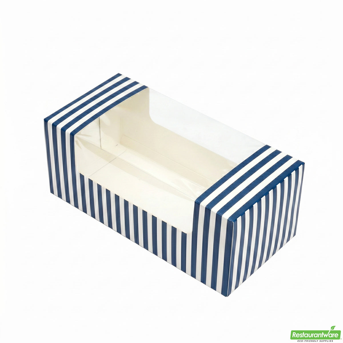 Boxes, Pastry & Cake, Pastry Tek 9.75 x 4.75 x 4 Inch, Paper, Blue & White Stripe, with Window,100 - 1 COUNT