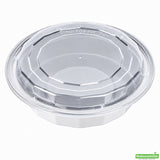 Containers, Food, 24 Ounce, Microwaveable Plastic, White Asporto Design, Round, with Clear Lid,1 - 100 COUNT