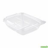Containers, 3-Compartment, Tamper Tek 11 Ounce, Plastic, Clear, 7 x 5.5 x 1.5 Inch, with Lid, Tamper-Evident,100 - 1 COUNT