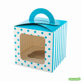 Boxes, Cupcake, 4.5 Inch, Paper, Teal Polka Dot, Square, with Transparent Window & Handle,1 - 100 COUNT