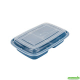 Containers, 3-Compartment Food, Asporto 26 Ounce, Microwavable Plastic, Midnight Blue, 8.75 x 6 x 1.75 Inch, Includes Clear Plastic Lid,2 - 50 COUNT