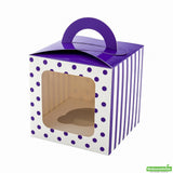 Boxes, Cupcake, 4.5 Inch, Paper, Purple Polka Dot, Square, with Transparent Window & Handle,1 - 100 COUNT