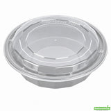Boxes, To-Go, Asporto 24 Ounce, Microwavable Plastic, Silver, 7.25 x 7.25 x 1.50 Inch, Includes Clear Plastic Lid, Round,2 - 50 COUNT