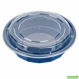 Boxes, To-Go, Asporto 24 Ounce, Microwavable Plastic, Midnight Blue, 7.25 x 7.25 x 1.50 Inch, Includes Clear Plastic Lid, Round,2 - 50 COUNT
