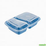 Containers, 2-Compartment Food, Asporto 32 Ounce, Microwavable Plastic, Midnight Blue, 8.75 x 6 x 2 Inch, includes Clear Lid,2 - 50 COUNT