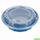 Boxes, To-Go, Asporto 16 Ounce, Microwavable Plastic, Midnight Blue, 6.25 x 6.25 x 1.75 Inch, Includes Clear Plastic Lid, Round,2 - 50 COUNT