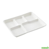 Trays, 5-Compartment, Pulp Tek 10.5 x 8.5 x 1 Inch, Sugarcane, White, Rectangular,1 - 100 COUNT