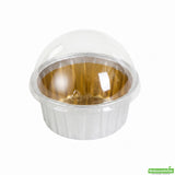 Cups, Bakery, 4.2 Ounce, Foil, Gold Inner with Clear Plastic Dome Lids, 1.9 Ounce,1 - 100 COUNT