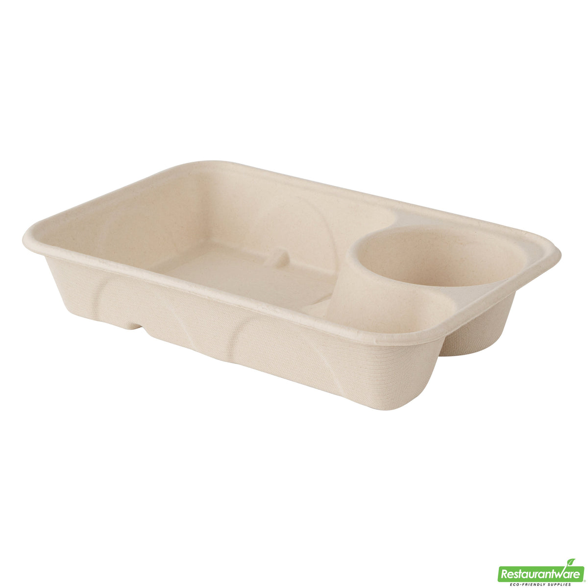 Trays, 2 Compartment Take-Out, 34 Ounce, Sugarcane Bagasse, Natural, Rectangle,1 - 100 COUNT