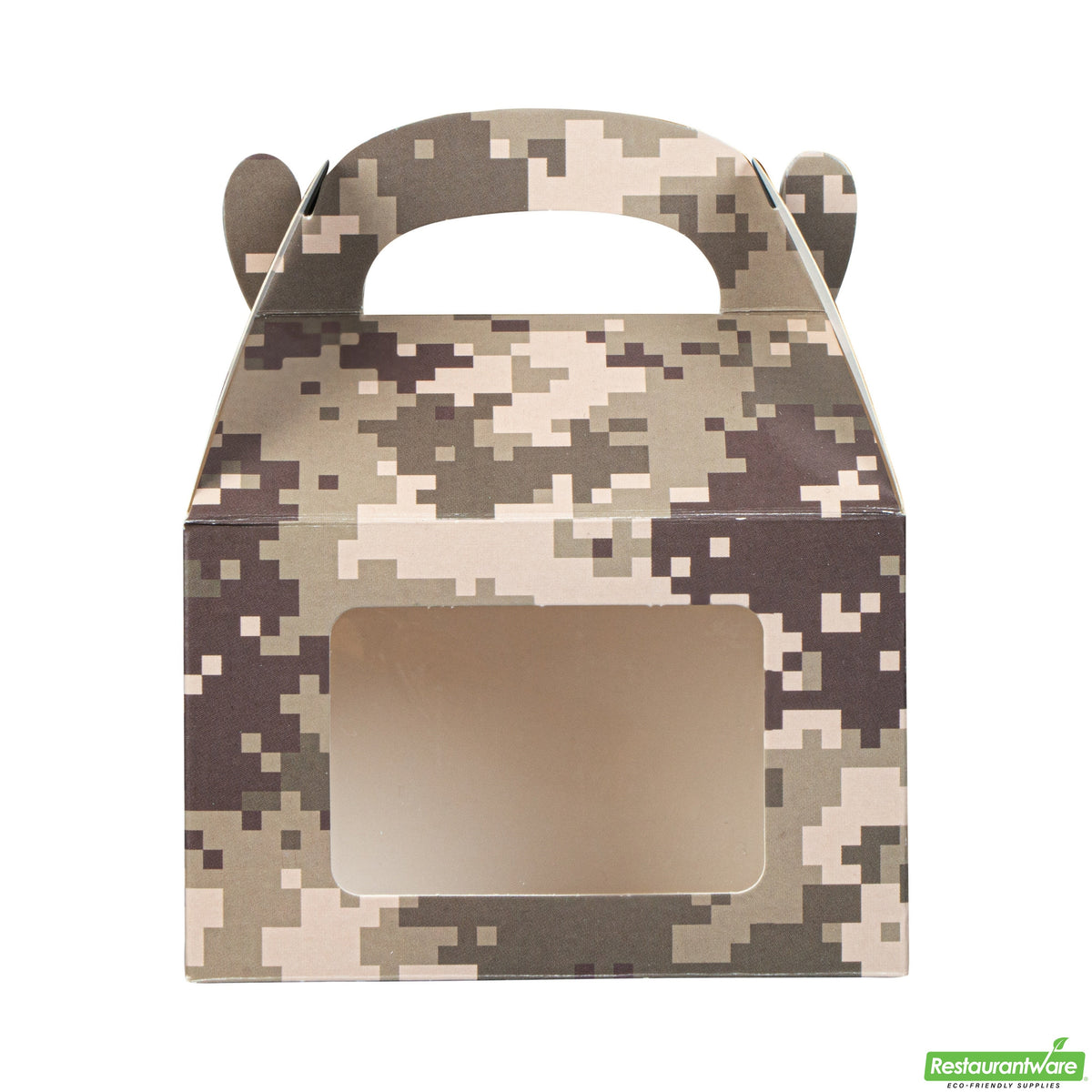 Boxes, Gable & Lunch, Bio Tek 4 x 2.50 x 2.50 Inch, Paper, Camouflage, with Window,4 - 25 COUNT
