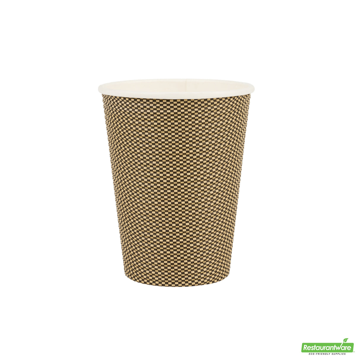 Cups, Coffee, 12 Ounce, Paper, Mocha Pin Check, Spiral Wall, 3.50 x 3.50 x 4.25 Inch,20 - 25 COUNT