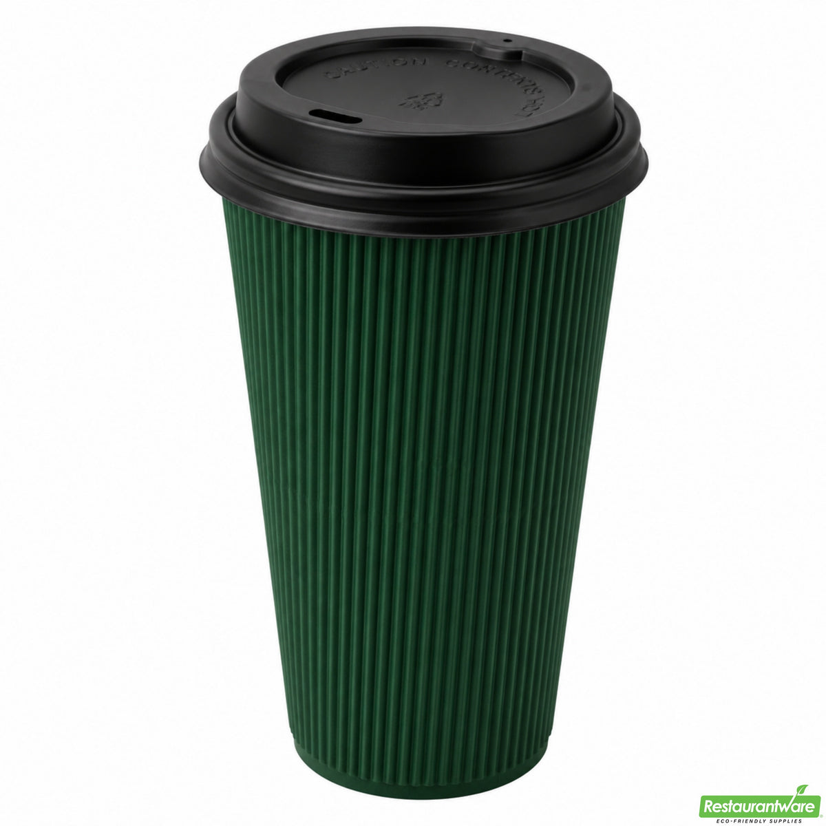 Cups, Hot, 16 Ounce, Paper, Forest Green, Ripple Wall, with Black Lid,1 - 200 COUNT