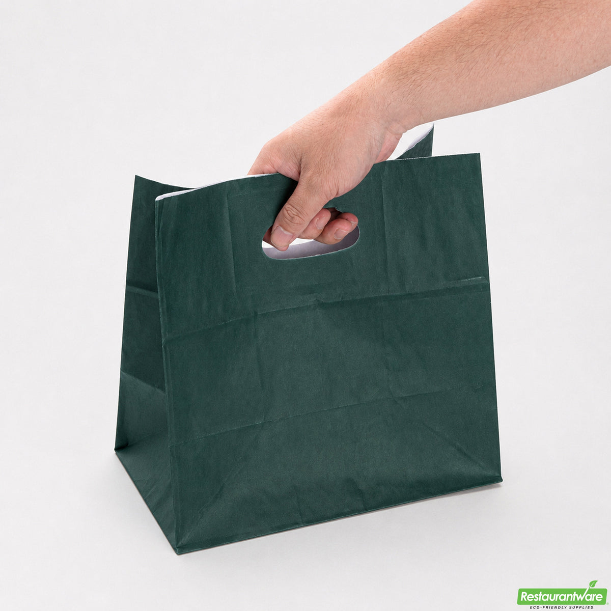 Bags, Take-Out, Bag Tek 11 x 7 x 11 Inch, Paper, Forest Green, Rectangular, with Handles,100 - 1 COUNT