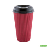 Cups, Hot, 16 Ounce, Paper, Crimson, Ripple Wall,1 - 500 COUNT