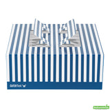 Boxes, Cake & Lunch, Cater Tek 9 x 9 x 3.50 Inch, Paper, Blue & White Stripe, with Window & Pop-Up Handle,50 - 1 COUNT