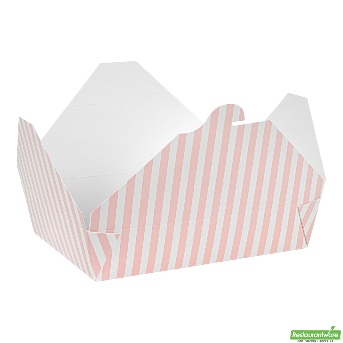 Containers, Take-Out, Bio Tek 49 Ounce, Paper, Pink & White Stripe, 8.50 x 6.25 x 2 Inch, Rectangular, #2,4 - 50 COUNT