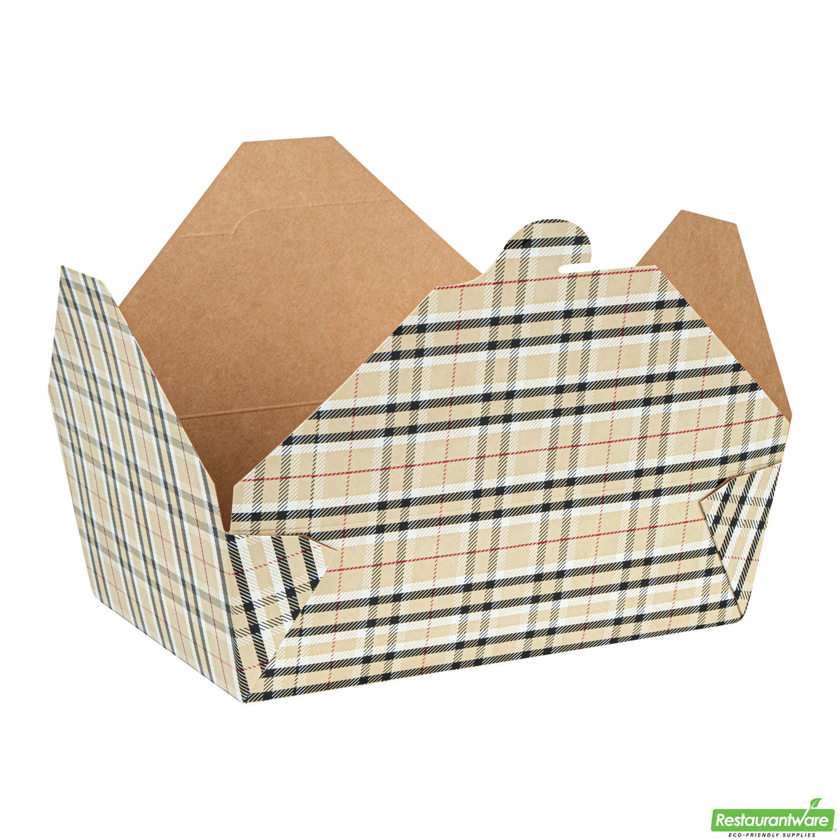 Containers, Take-Out, Bio Tek 71 Ounce, Paper, Plaid, 8.50 x 6.25 x 2.50 Inch, #3, Rectangular,4 - 50 COUNT