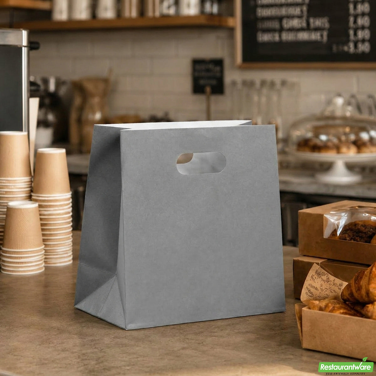 Bags, Take-Out, Bag Tek 11 x 7 x 11 Inch, Paper, Gray, Rectangular, with Handles,100 - 1 COUNT