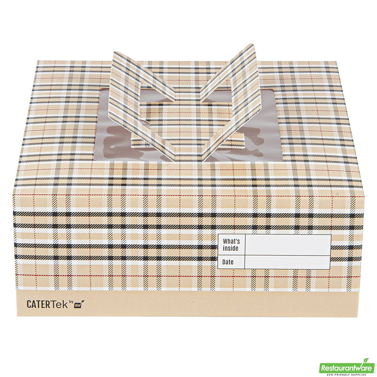 Boxes, Cake & Lunch, 9 x 9 x 3.50 Inch, Paper, Plaid, with Window & Pop-Up Handle,50 - 1 COUNT