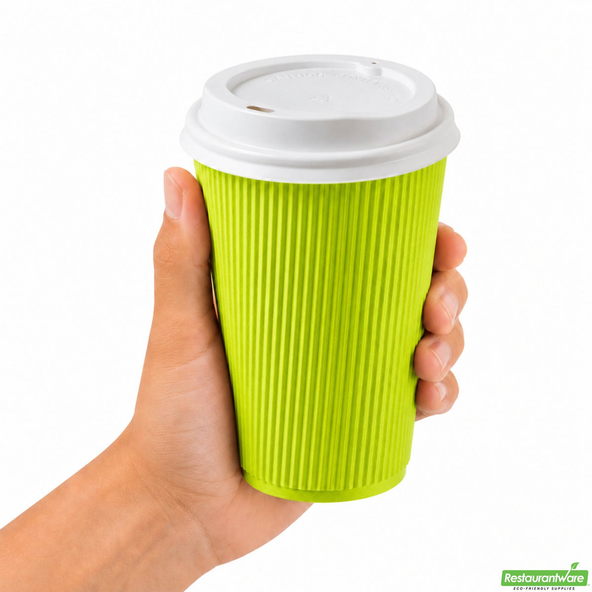 Cups, Hot, 16 Ounce, Paper, Eco Green, Ripple Wall, with White Lid,1 - 200 COUNT