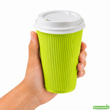 Cups, Hot, 16 Ounce, Paper, Eco Green, Ripple Wall, with White Lid,1 - 200 COUNT