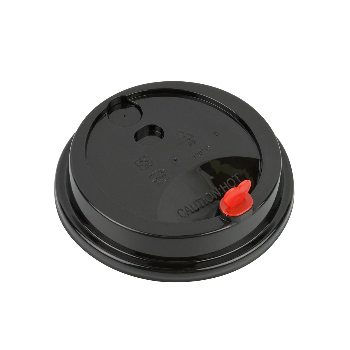 Lids, Dome, Sip-Thru, Plastic, Black, for 8/12/16/20 Ounce Cups, with Red Heart Plug,1 - 50 COUNT