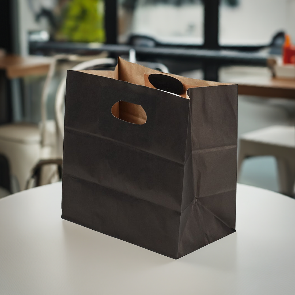 Bags, 11 x 7 x 11 Inch, Paper, Black, with Handle,1 - 100 COUNT