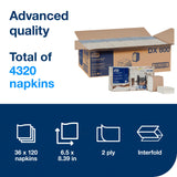 Napkins, Interfolded Dispenser, 2-Ply, White, 6.5 x 8.39 Inch,6 - 720 COUNT