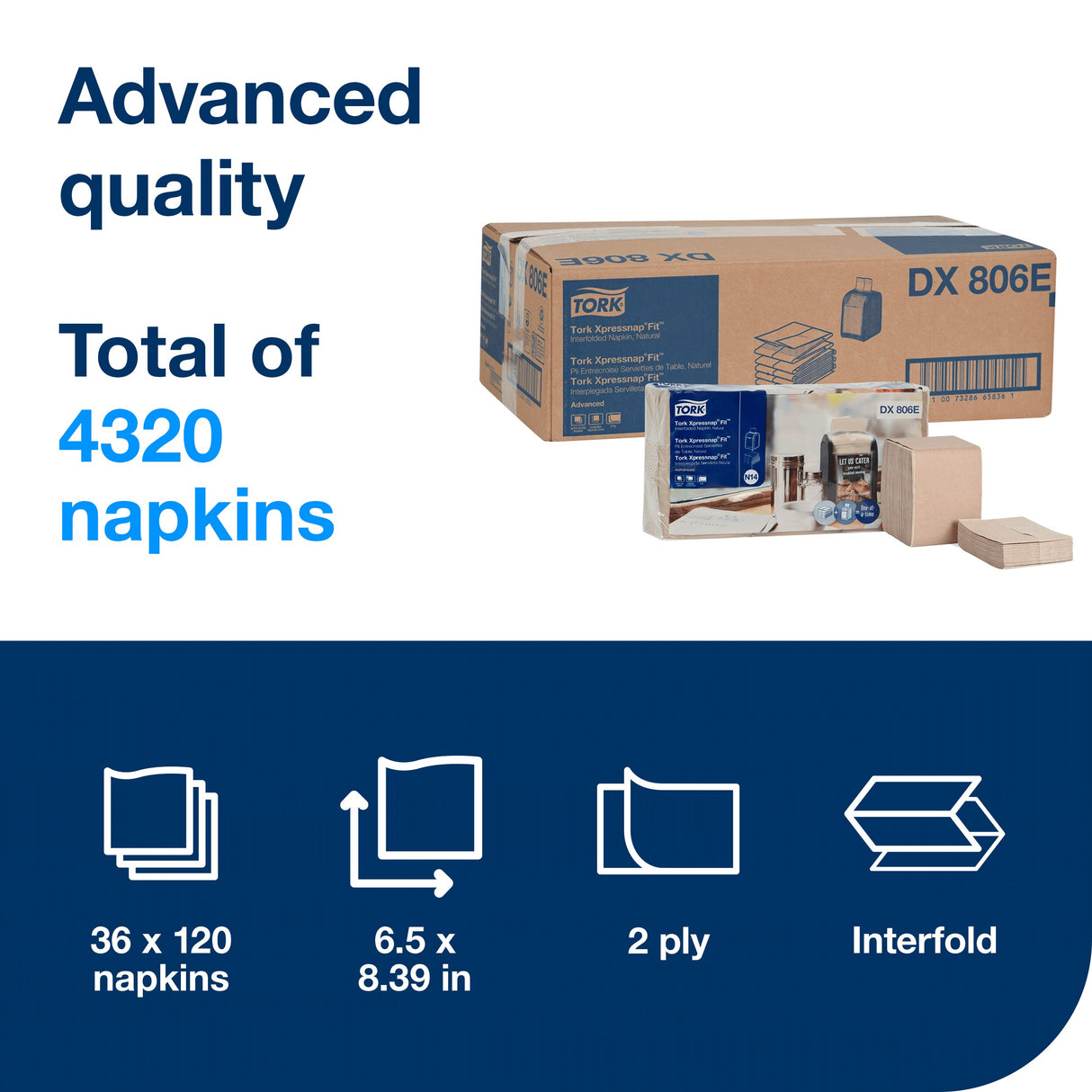 Napkins, Interfolded Dispenser, 2-Ply, Natural, 6.5 x 8.39 Inch,6 - 720 COUNT