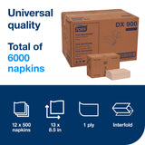 Napkins, Interfolded Dispenser, 1-Ply, White, 13 x 8.5 Inch,12 - 500 COUNT