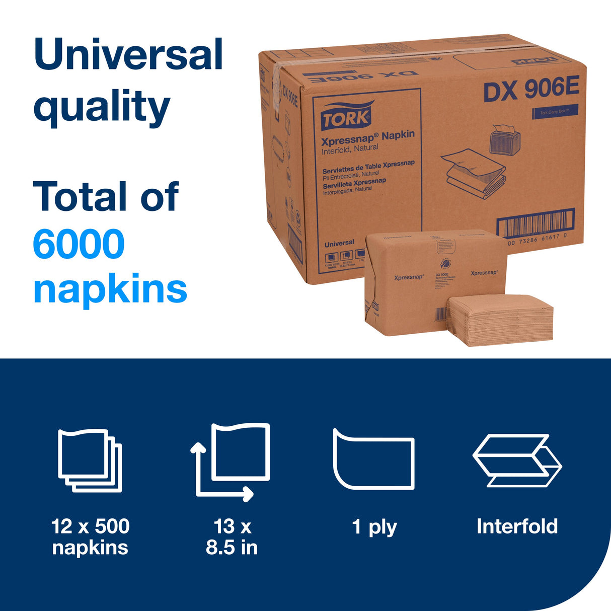 Napkins, Interfolded Dispenser, 1-Ply, Natural, 13 x 8.5 Inch,12 - 500 COUNT