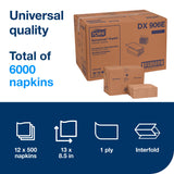 Napkins, Interfolded Dispenser, 1-Ply, Natural, 13 x 8.5 Inch,12 - 500 COUNT